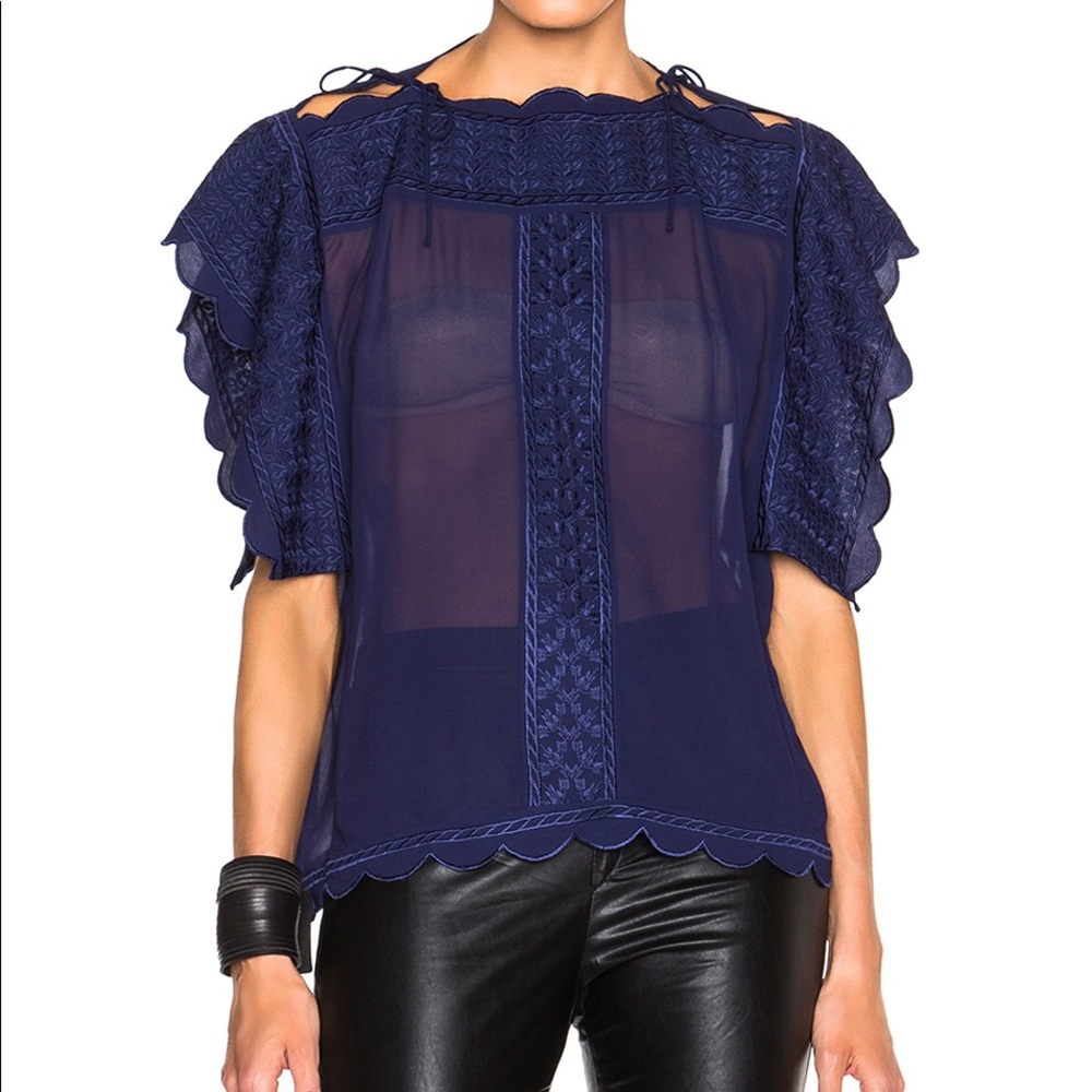 Isabel Marant Étoile Axel Blue Embroidered Top